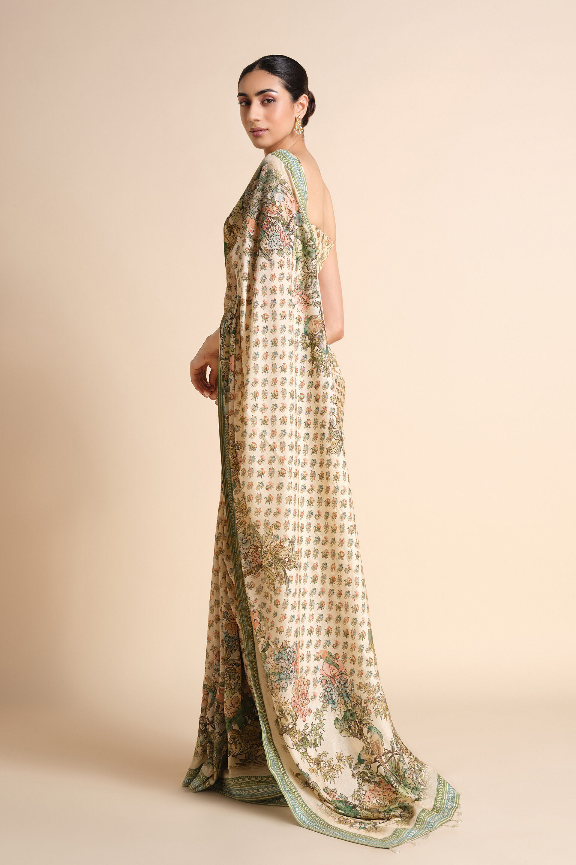 Liana Printed Silk Saree - Ivory, Ivory, image 3